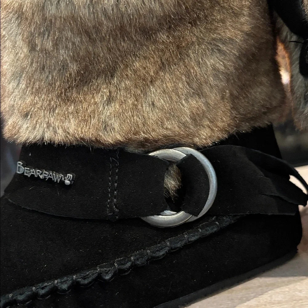 BEARPAW Monet Never Wet,Suede,rabbit fur,wool blend lined sheepskin footbed